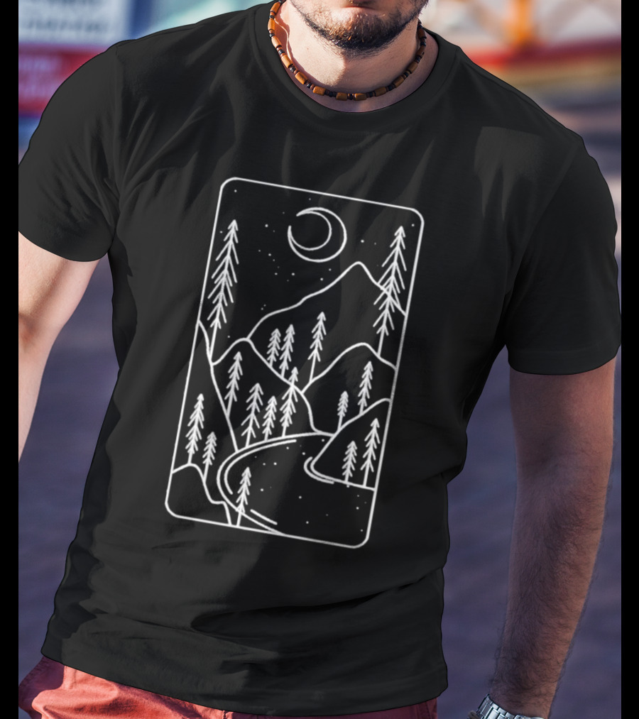 Moon Night Mountain Forest Scene T-Shirt