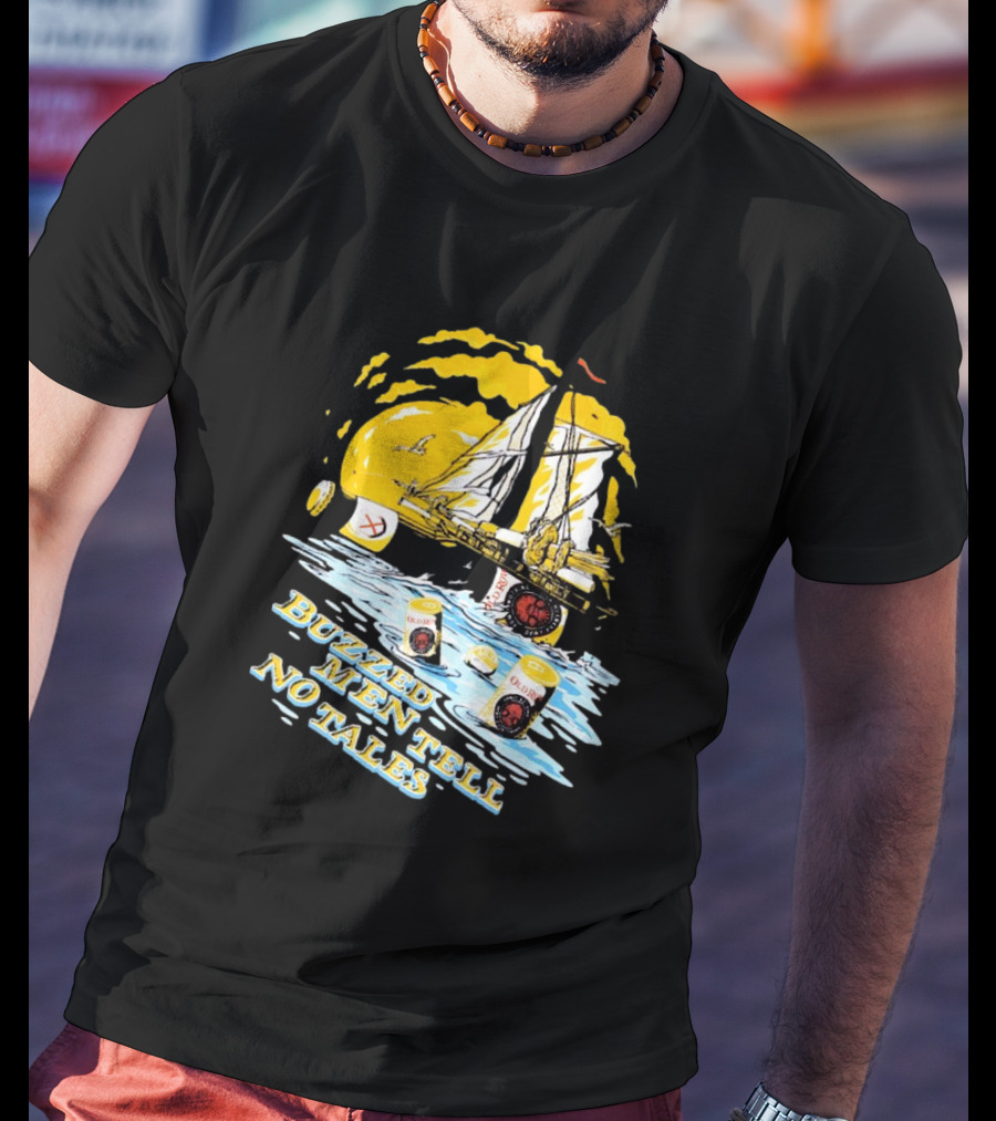 Buzzed Men Tell No Tales With Sailboat And Old Style Beer Can Waves T-Shirt