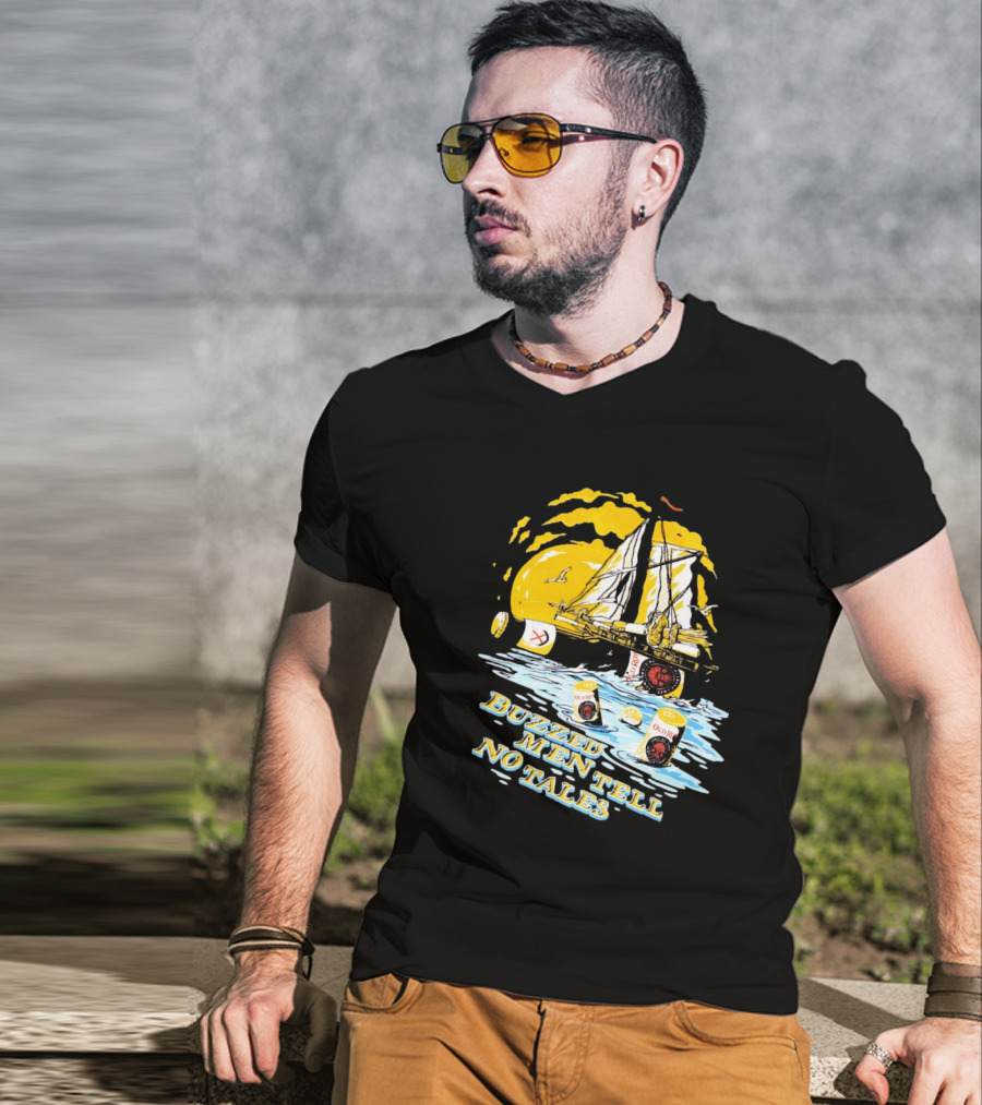 Buzzed Men Tell No Tales With Sailboat And Old Style Beer Can Waves T-Shirt
