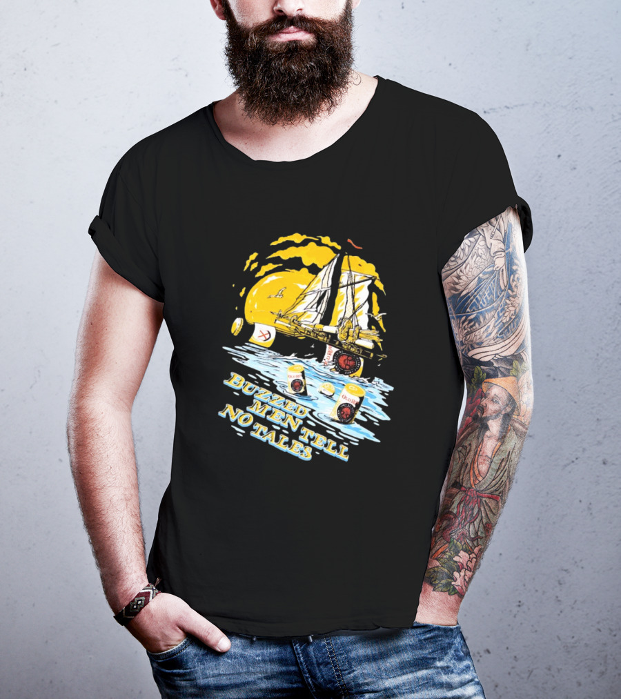 Buzzed Men Tell No Tales With Sailboat And Old Style Beer Can Waves T-Shirt