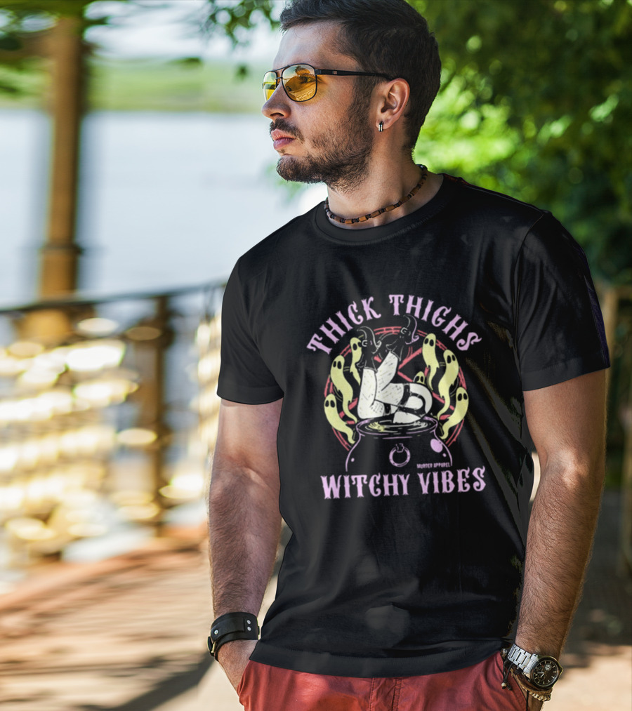 Thick Thighs Witchy Vibes Cauldron Ghosts Murder T-Shirt