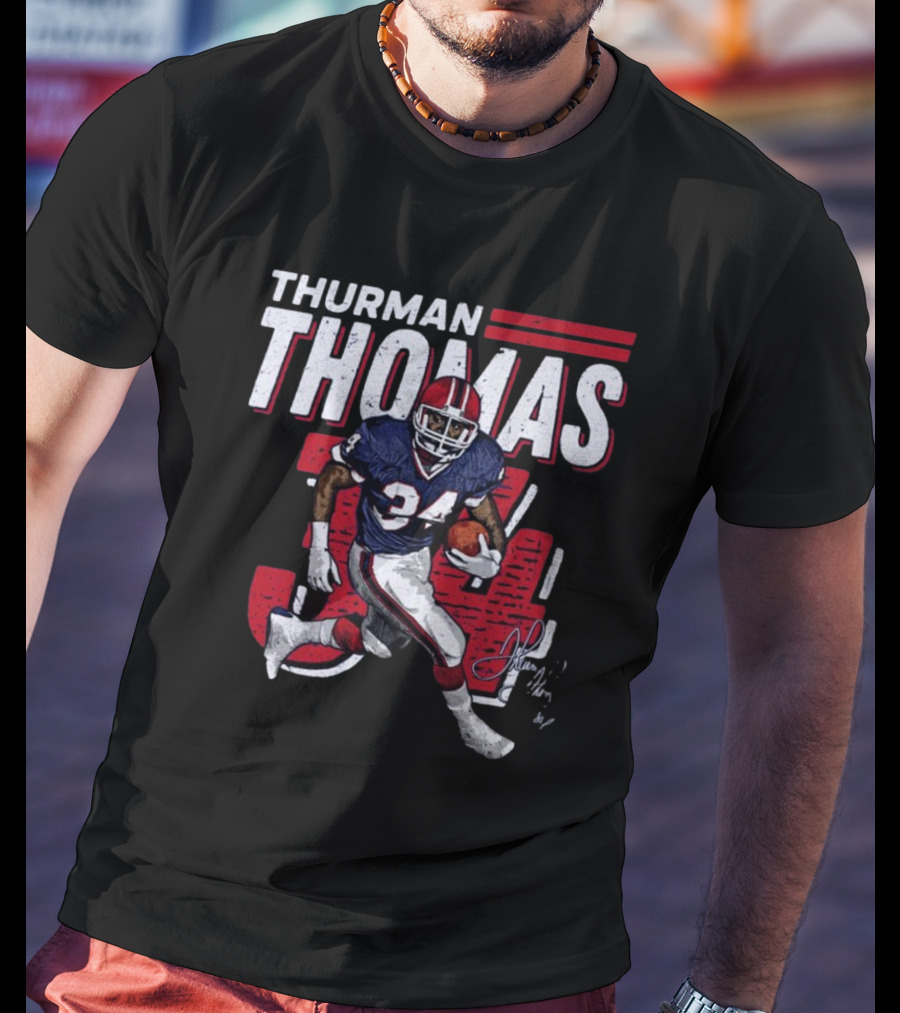 Thurman Thomas Buffalo Bills NFL 34 Signature Run T-Shirt
