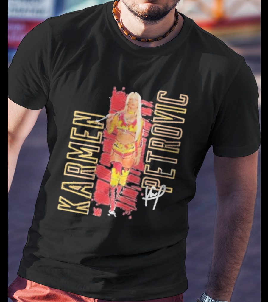 Karmen Petrovic Vertical Signature With Bold Red And Yellow Athlete T-Shirt