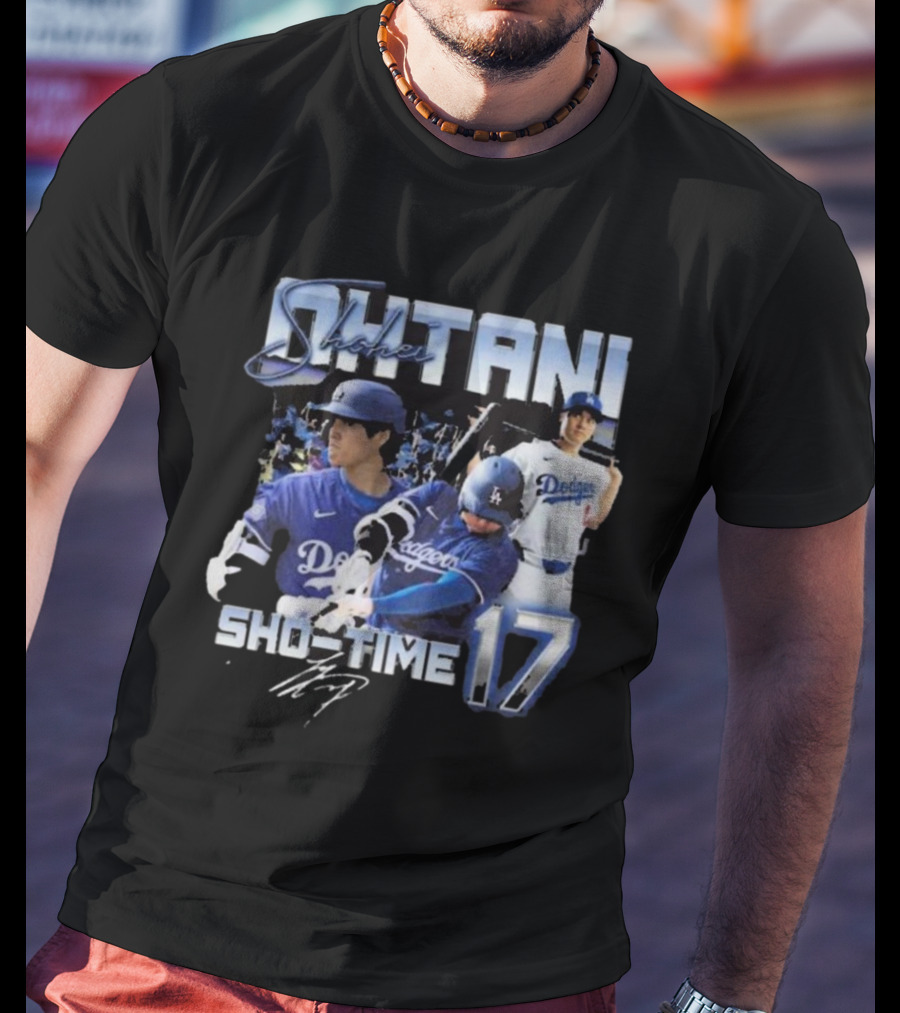 Shohei Ohtani Dodgers Sho Time 17 Signature Baseball Action T-Shirt