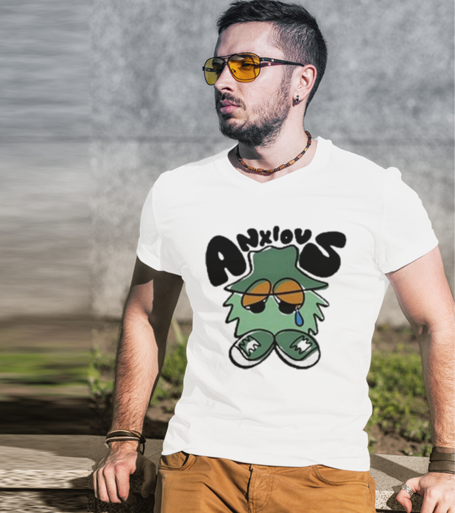 Anxious Fuzzball Green Teardrop Sneaker Character T-Shirt