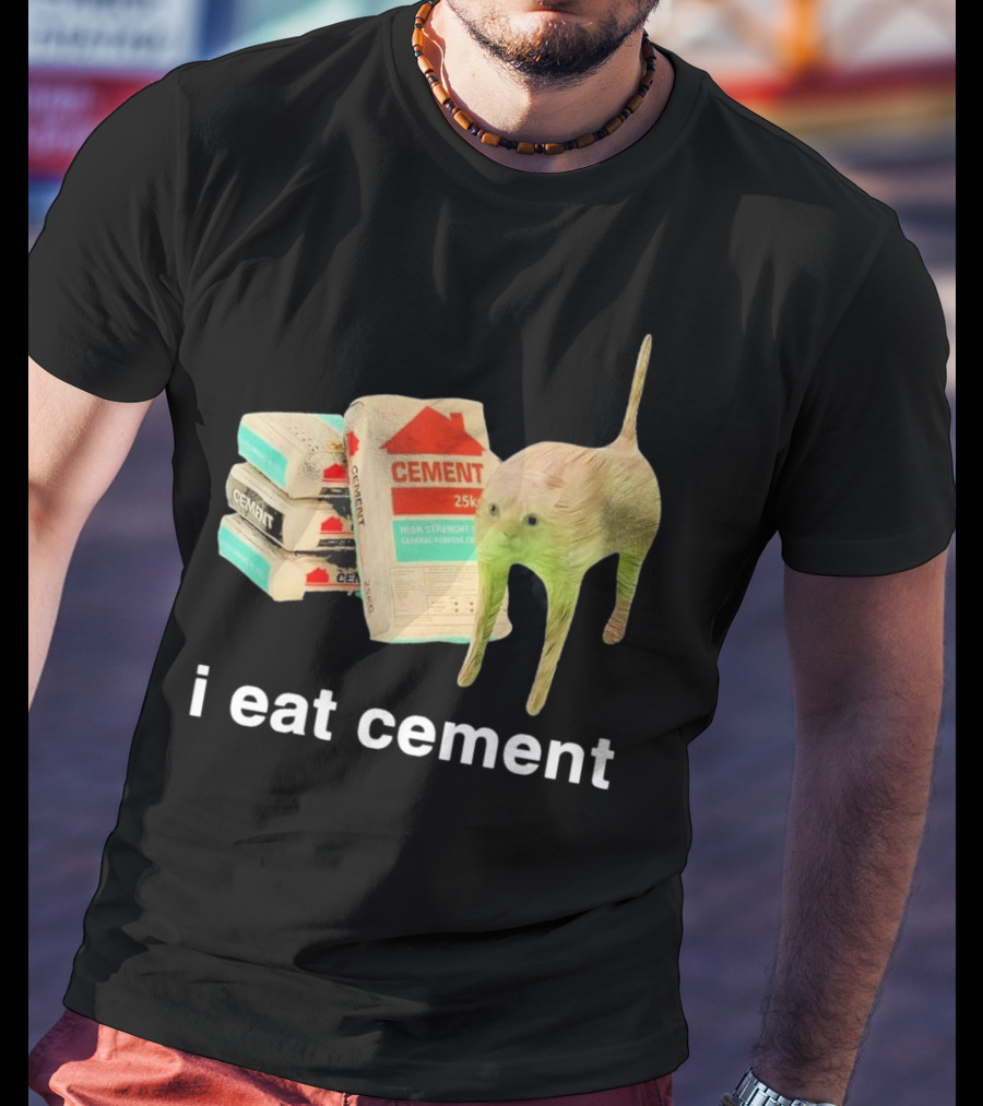 I Eat Cement Cursed Cat With Cement Bags T-Shirt