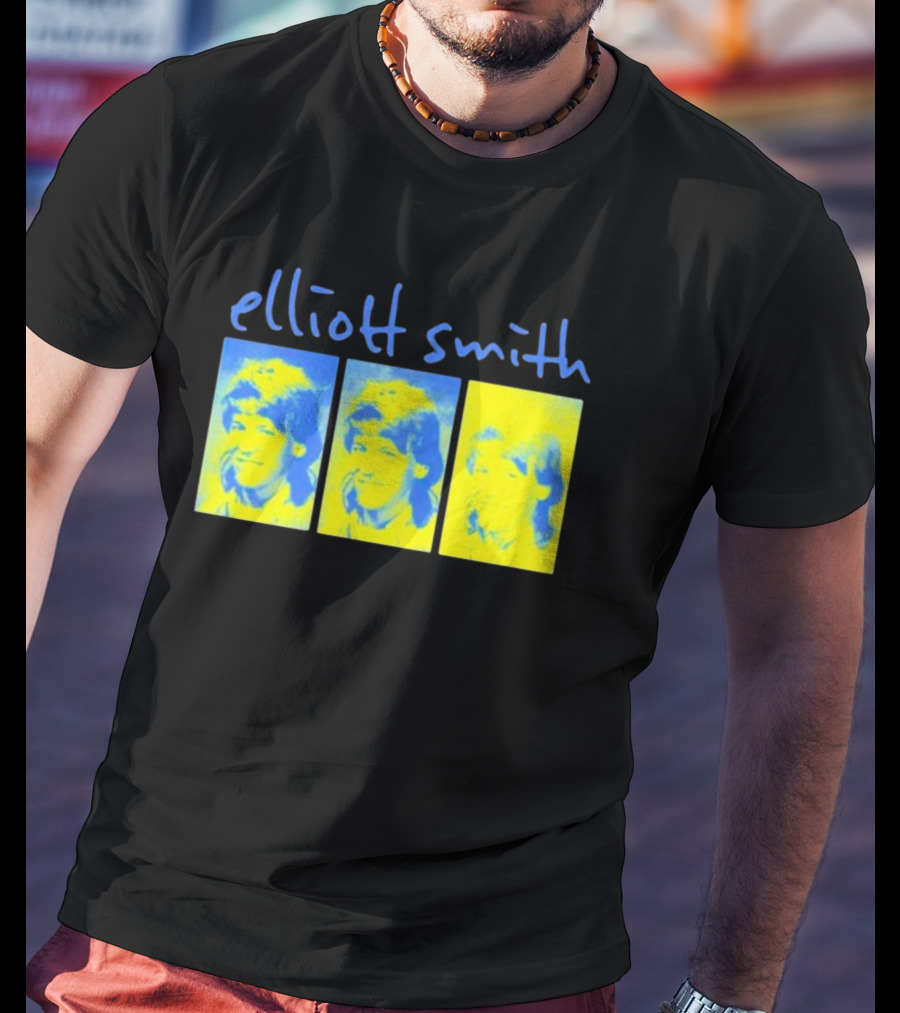 Elliott Smith Triple Portrait Blue Yellow Panels T-Shirt