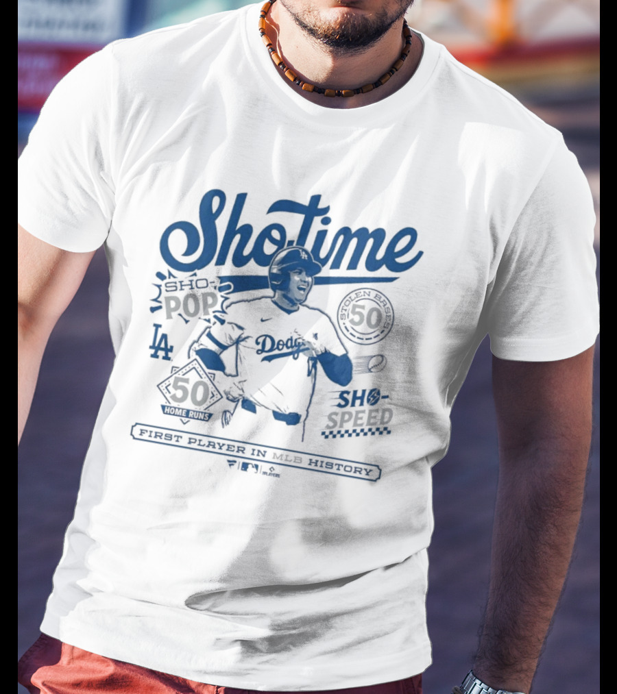 LA Dodgers Shohei Ohtani Showtime First Player In MLB History 50-50 Club T-Shirt