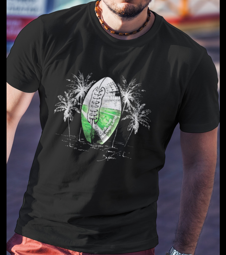 New England Patriots Tommy Bahama Luxe Relax Oasis Endzone Football And Palm Trees T-Shirt