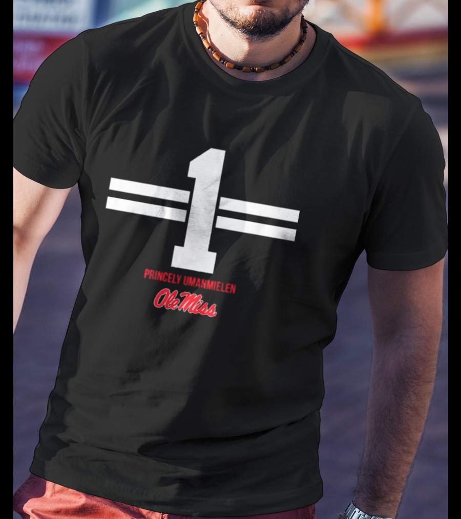 Ole Miss Princely Umanmielen Number 1 Football Stripe T-Shirt