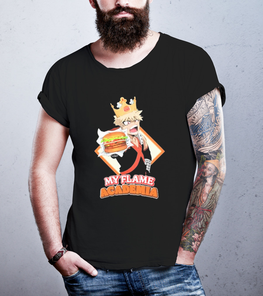 Bakugou Burger King My Flame Academia Jumbo Burger Crown Fusion T-Shirt