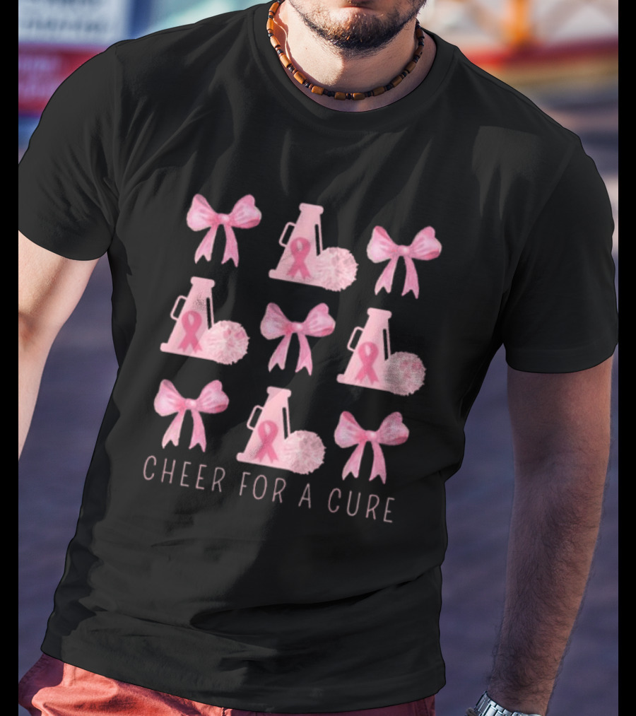 Cheer For A Cure Breast Cancer Awareness Pink Ribbon Bow T-Shirt