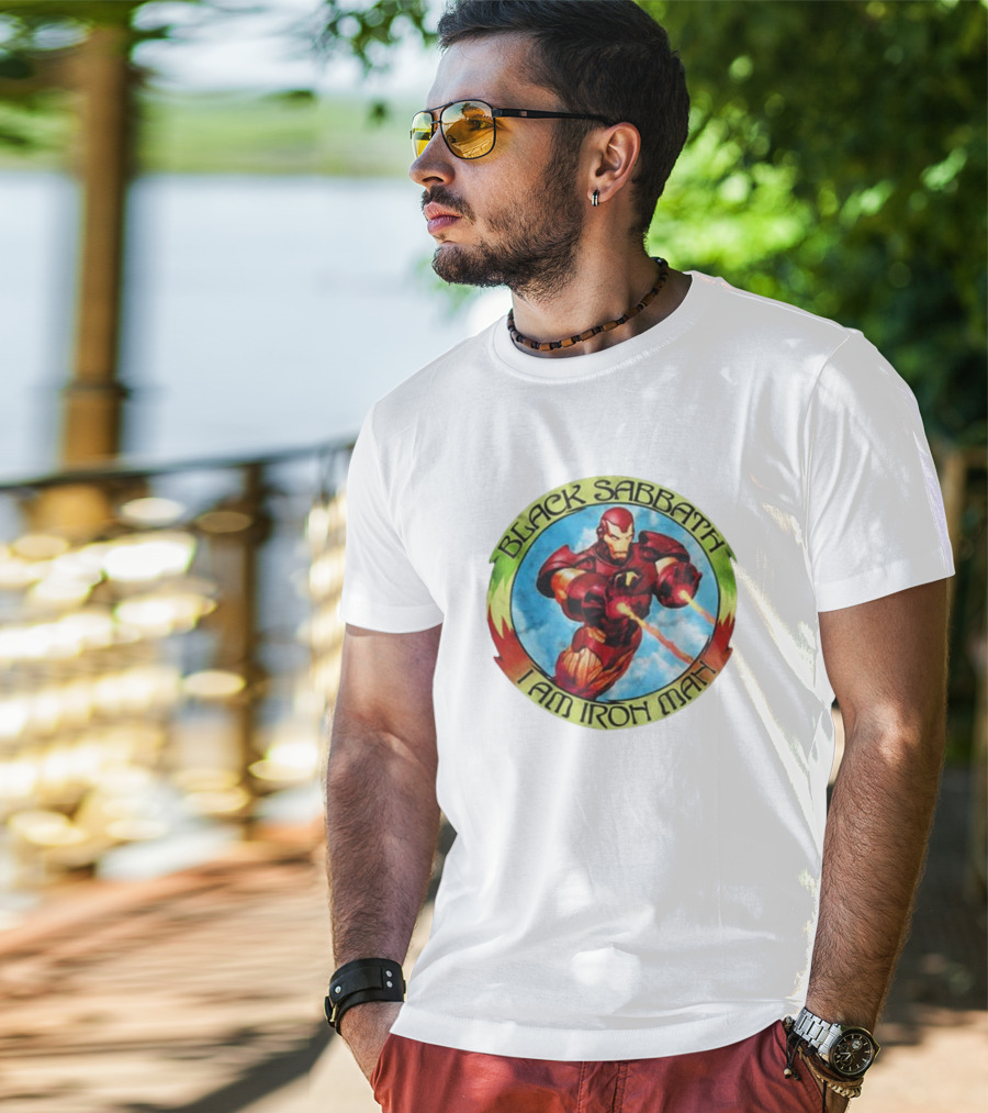 Black Sabbath I Am Iron Man Circle Iron Man Suit Heroic Pose T-Shirt