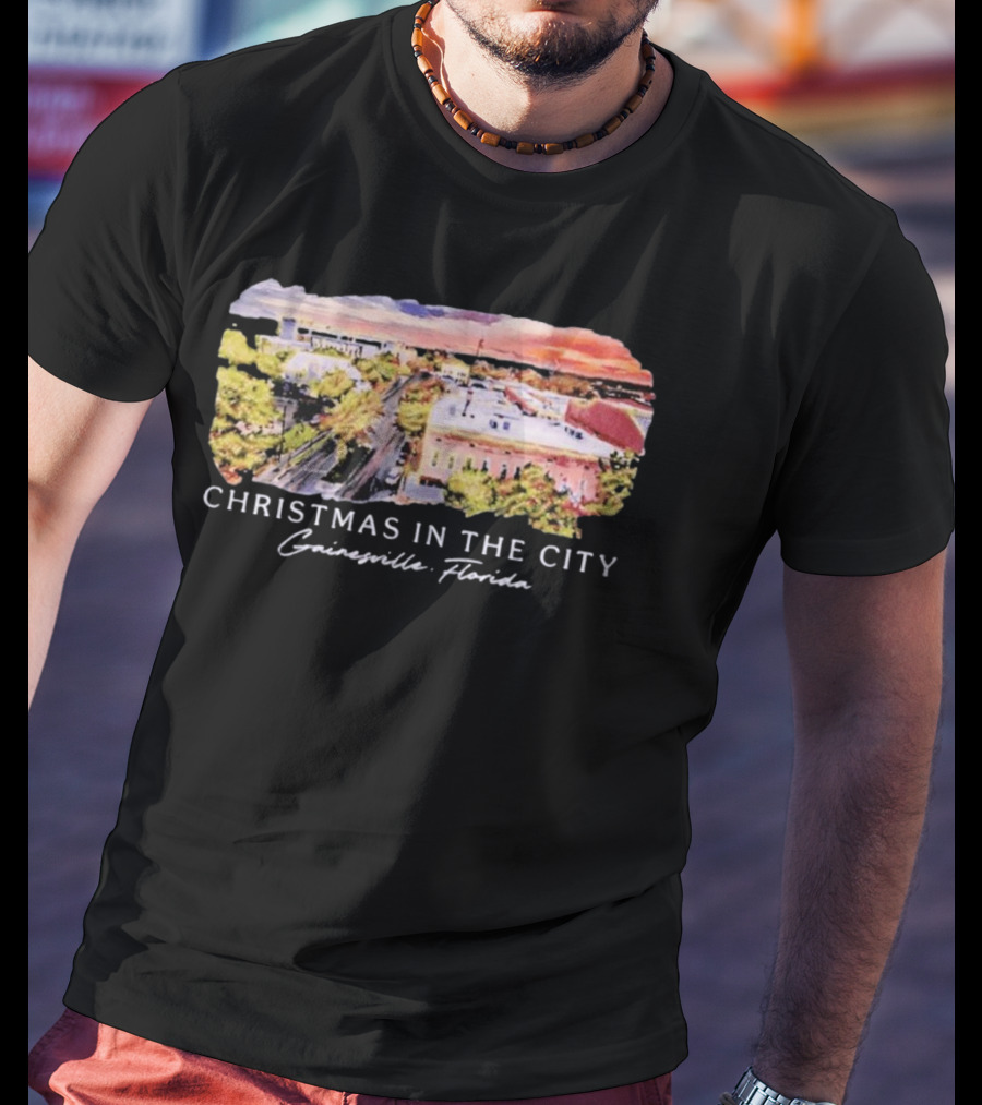 Christmas In The City Gainesville Florida Skyline T-Shirt