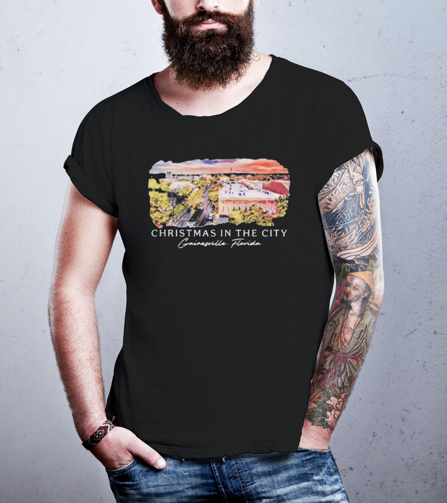 Christmas In The City Gainesville Florida Skyline T-Shirt