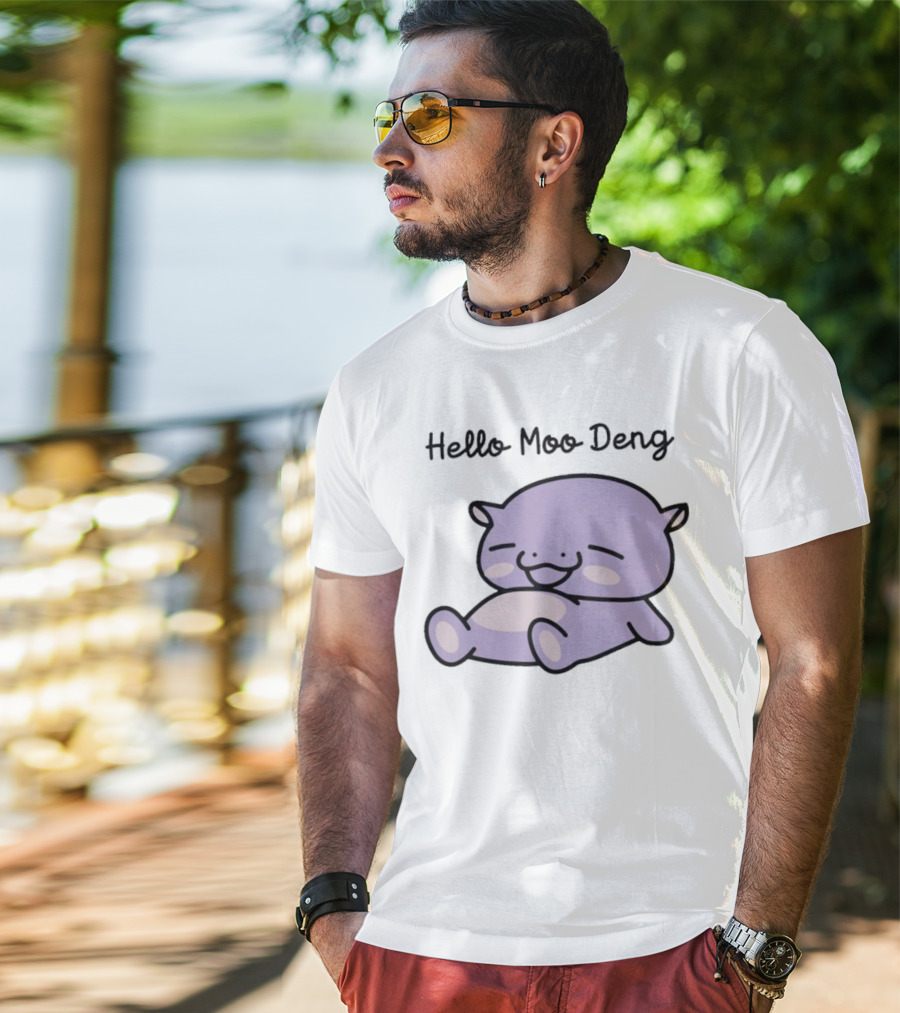 Hello Moo Deng Kawaii Happy Pig Character T-Shirt
