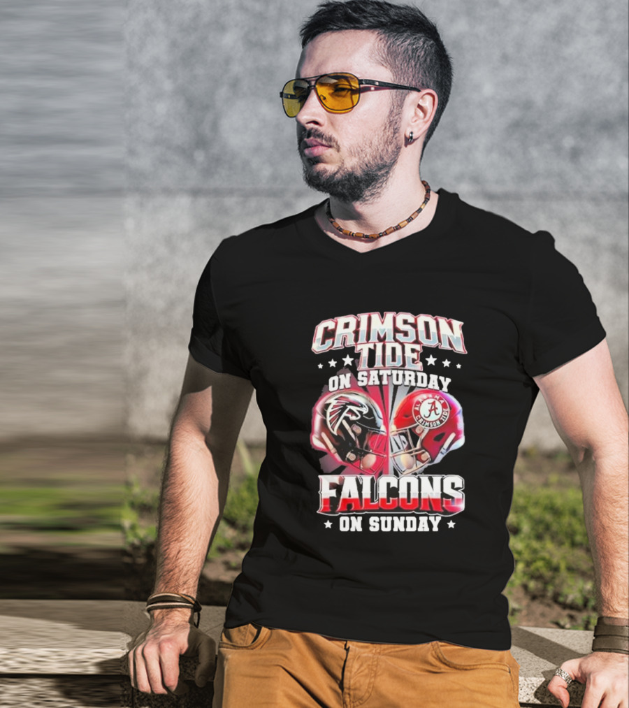 Crimson Tide On Saturday Falcons On Sunday Football Helmets T-Shirt