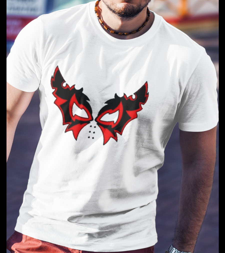 Hell Cat Mask Red And Black Winged T-Shirt