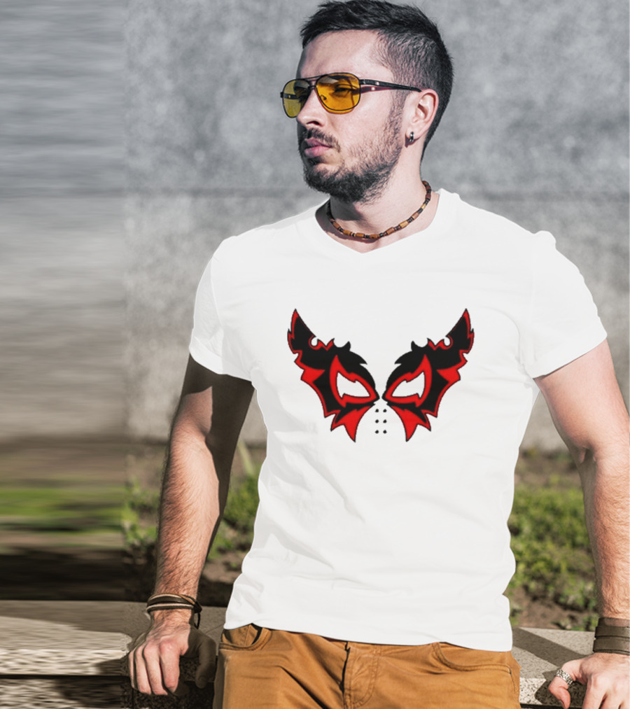 Hell Cat Mask Red And Black Winged T-Shirt