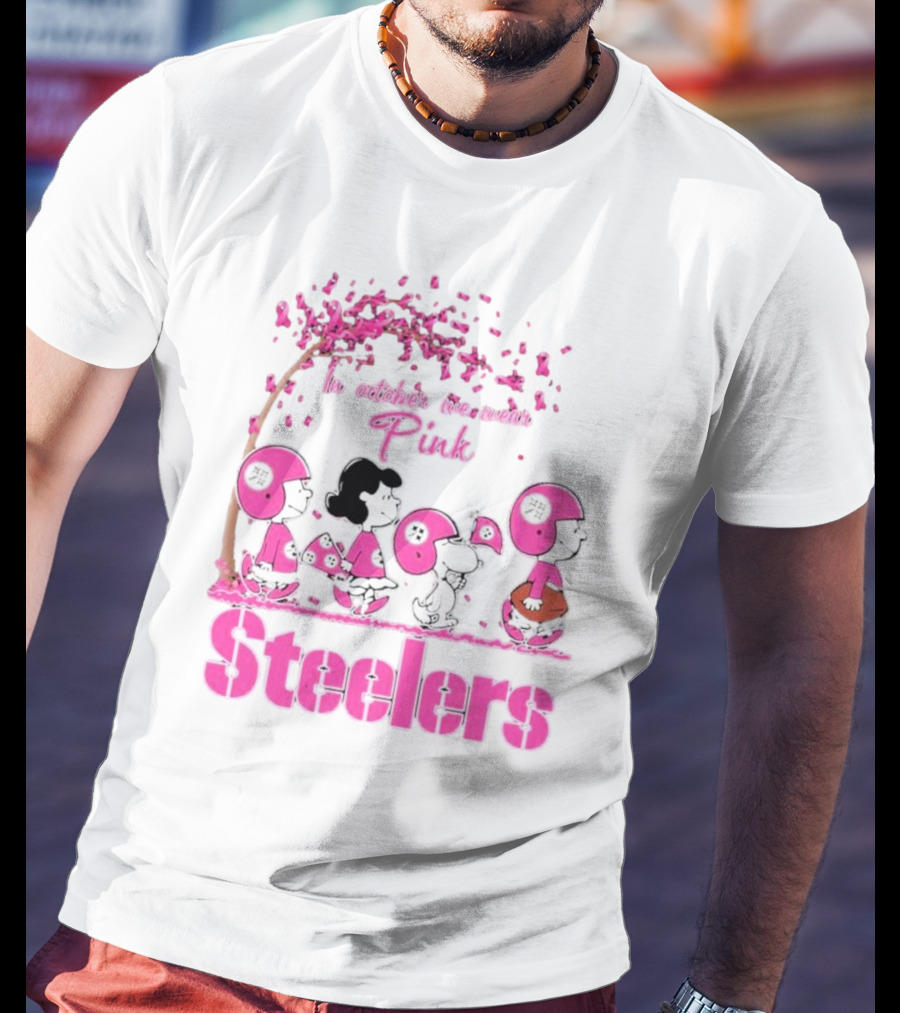 In October We Wear Pink Snoopy Steelers Breast Cancer Awareness T-Shirt