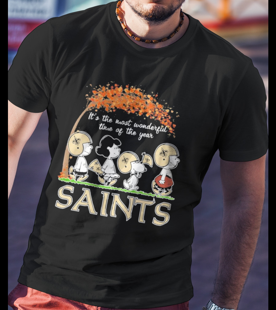 It’s The Most Wonderful Time Of The Year Peanuts Characters New Orleans Saints Football Autumn Leaves T-Shirt