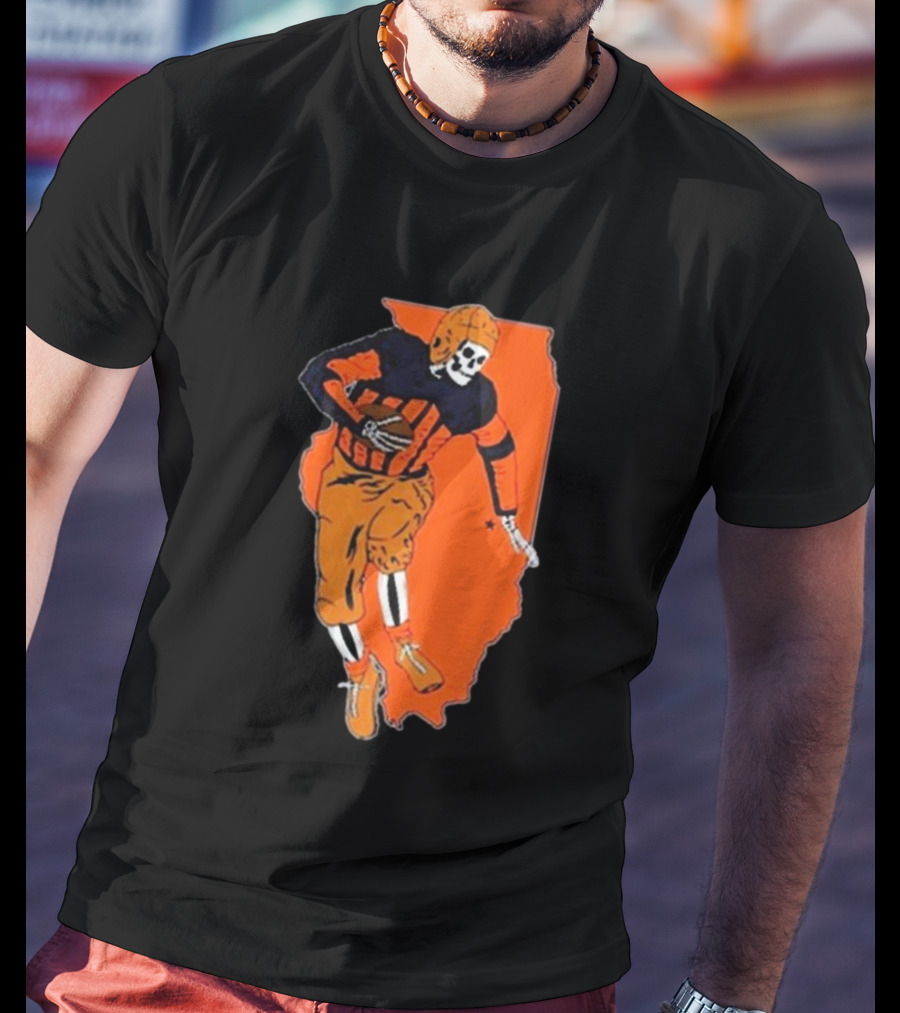 IL Illinois Fighting Illini Football Skeleton Player On Orange State Background T-Shirt