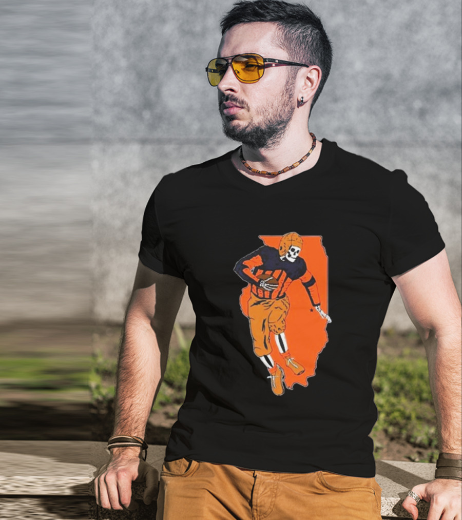 IL Illinois Fighting Illini Football Skeleton Player On Orange State Background T-Shirt
