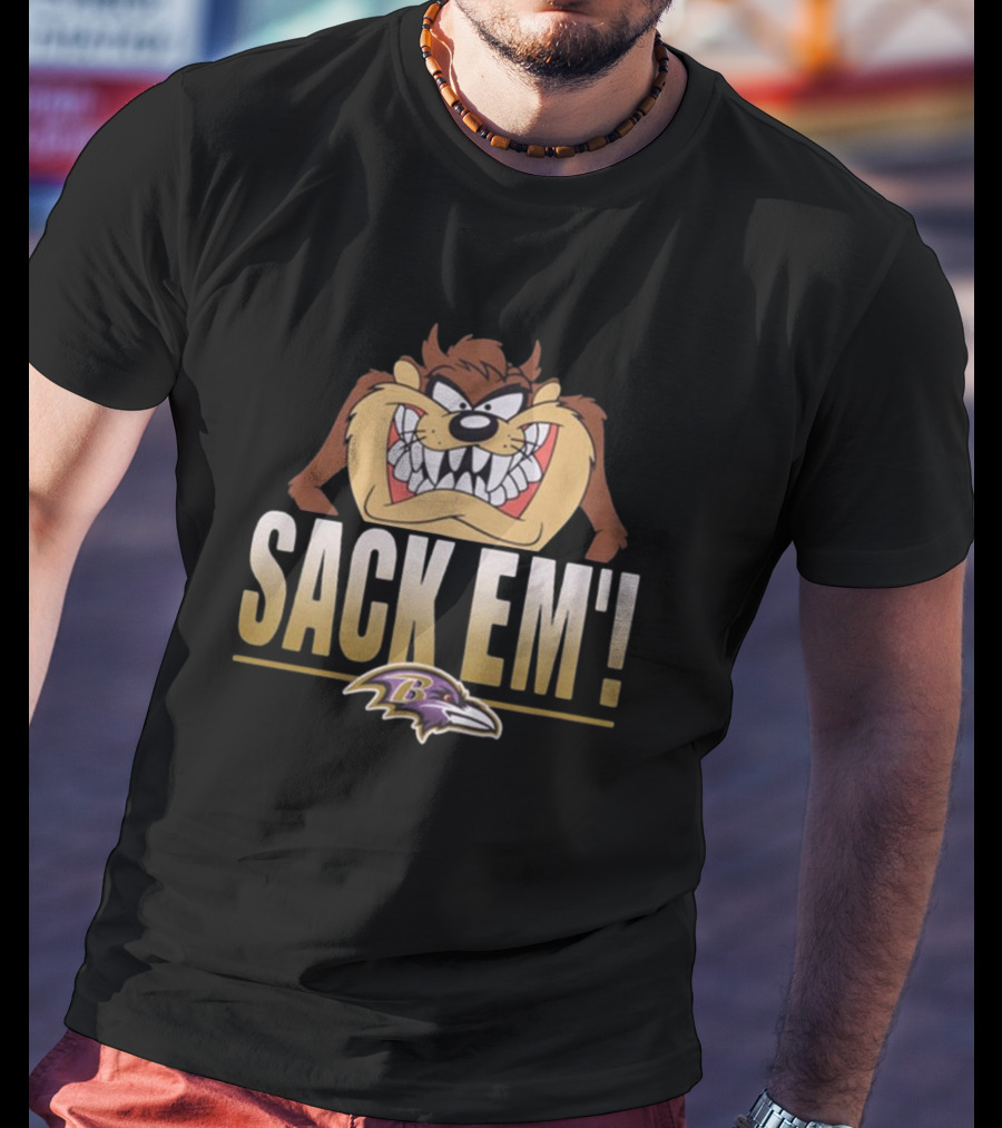 Looney Tunes Taz Sack Em Baltimore Ravens NFL T-Shirt
