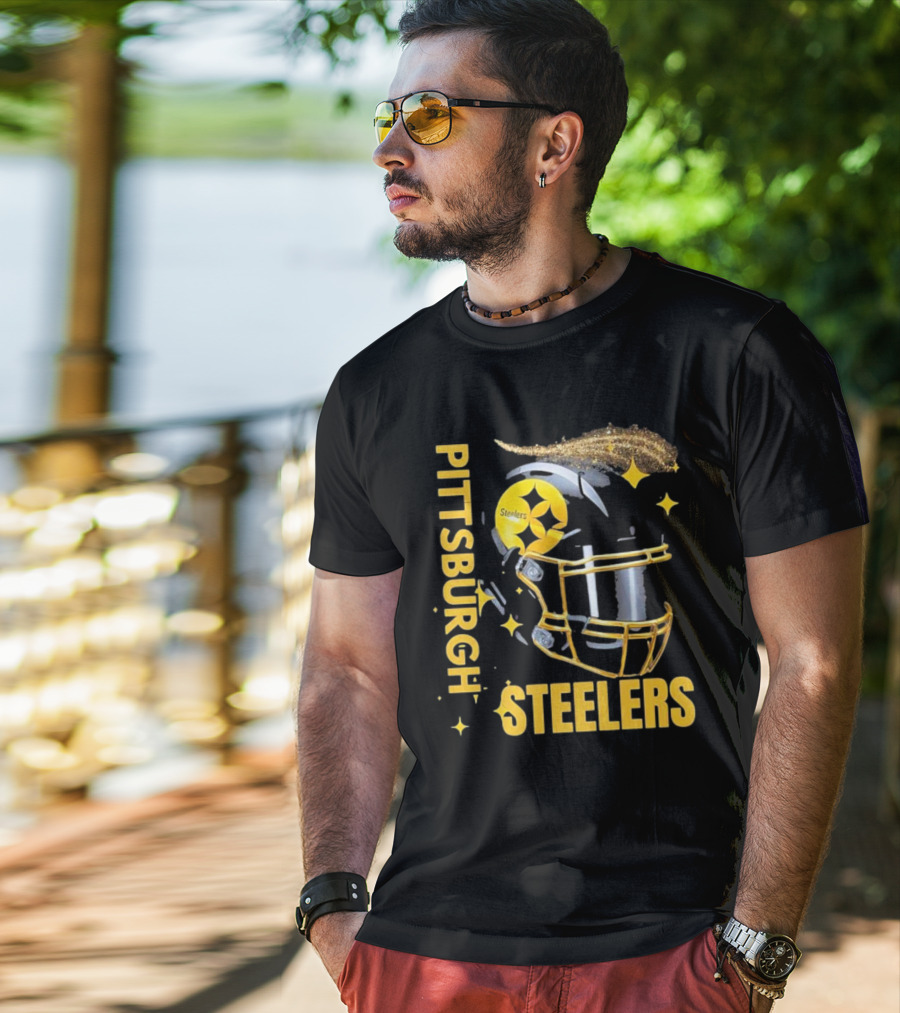 Pittsburgh Steelers Glitter Helmet Football Team T-Shirt
