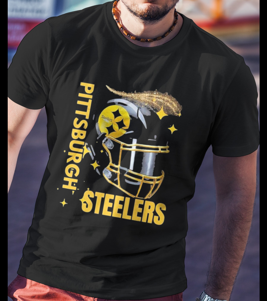 Pittsburgh Steelers Glitter Helmet Football Team T-Shirt