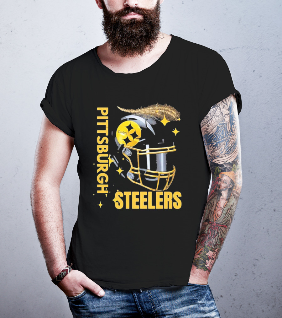Pittsburgh Steelers Glitter Helmet Football Team T-Shirt