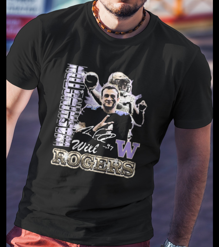 Will Rogers Washington Huskies W 90s Retro Football T-Shirt
