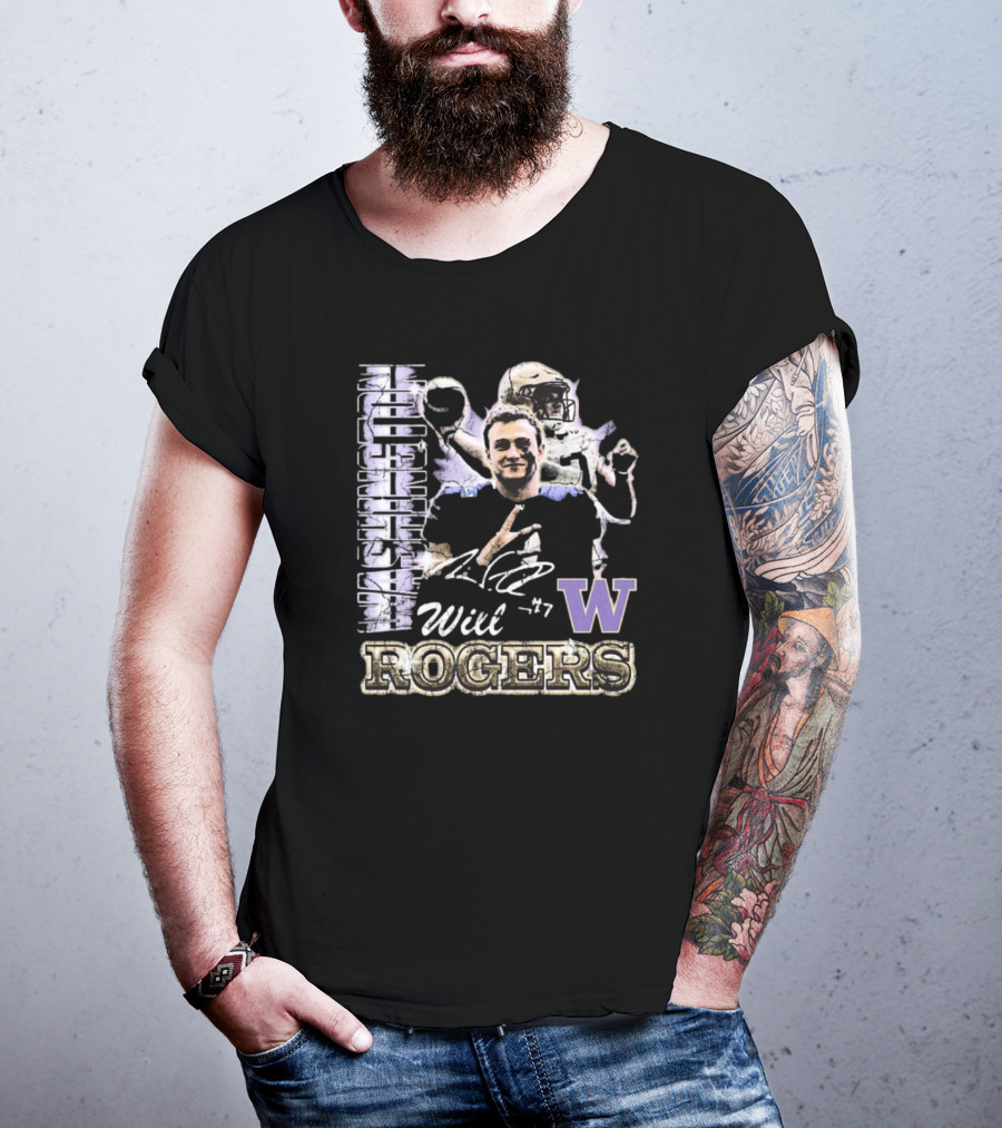 Will Rogers Washington Huskies W 90s Retro Football T-Shirt