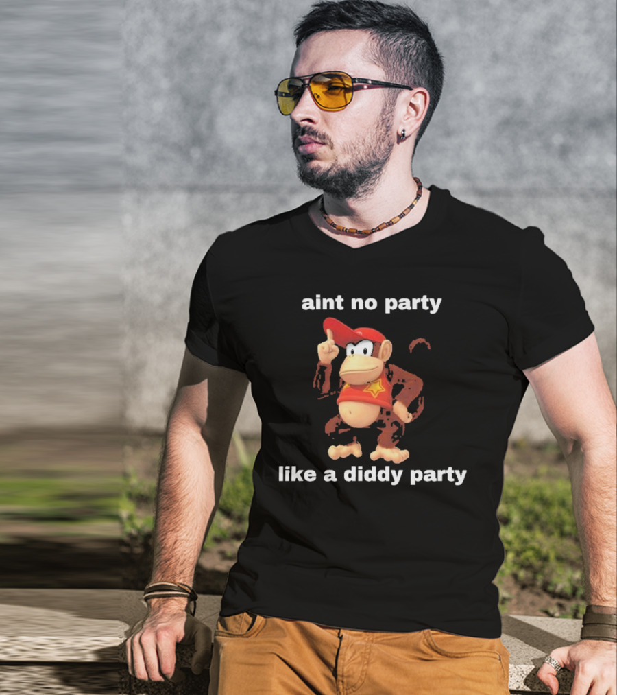 Aint No Party Like A Diddy Party Funny Meme Monkey With Red Hat And Star T-Shirt