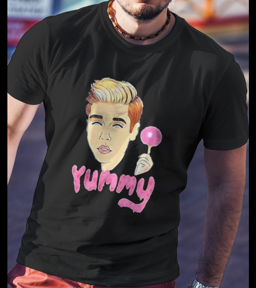 Yummy Justin Bieber Cartoon Face Lollipop T-Shirt