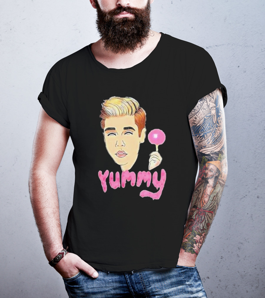 Yummy Justin Bieber Cartoon Face Lollipop T-Shirt