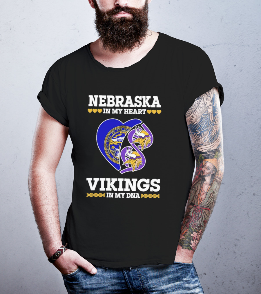Nebraska In My Heart Vikings In My DNA State Seal Vikings T-Shirt