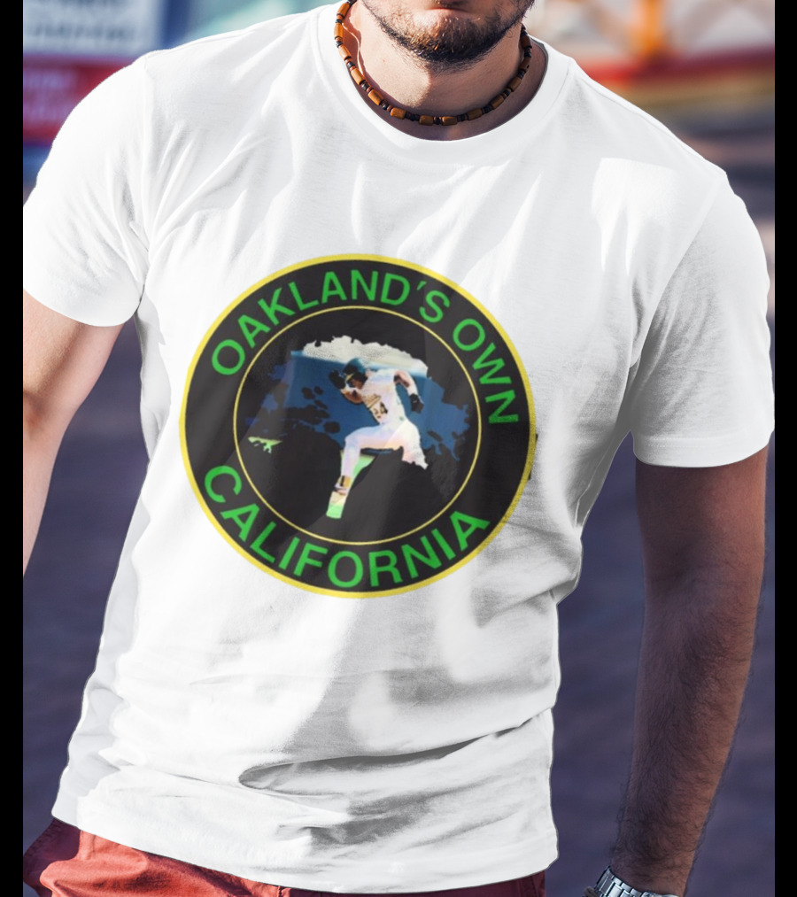 Oakland’s Own California Baseball Player Icon In Green And Yellow Circle T-Shirt