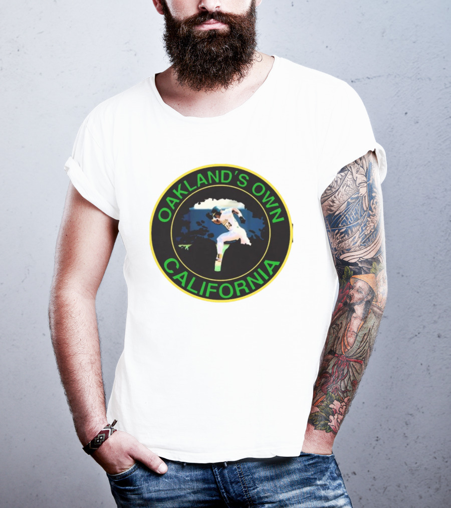 Oakland’s Own California Baseball Player Icon In Green And Yellow Circle T-Shirt