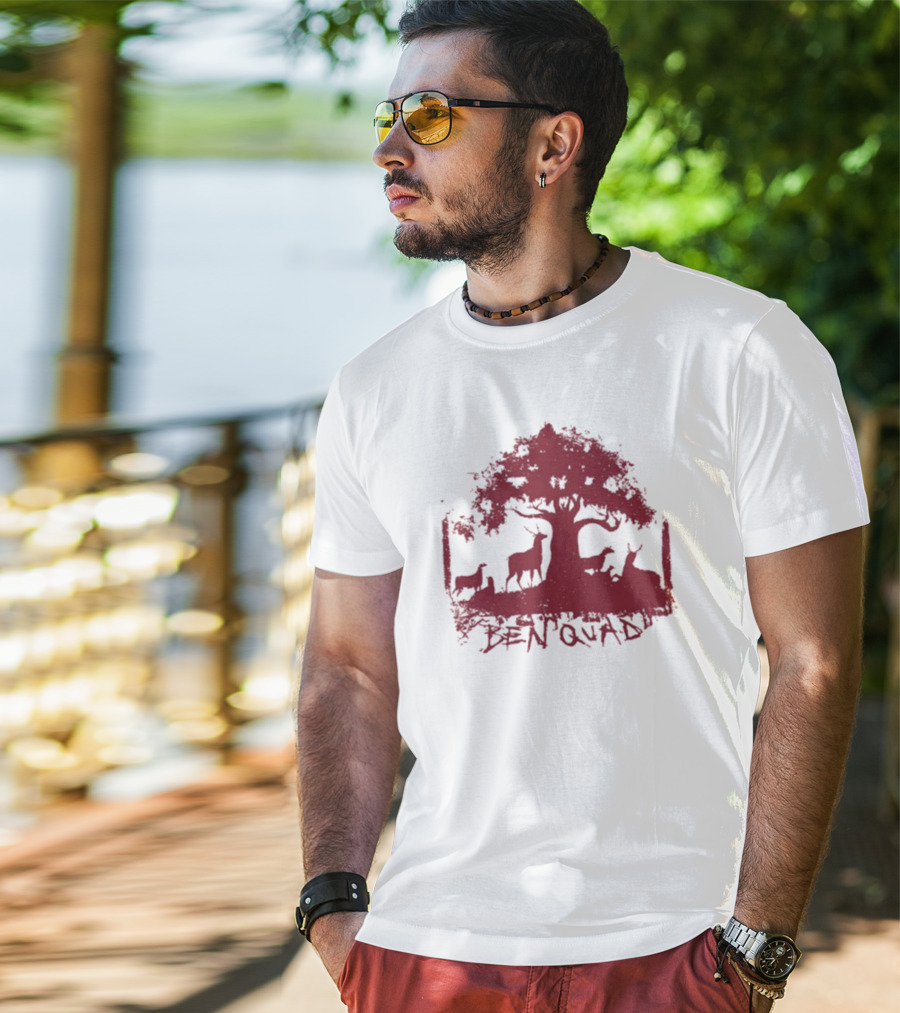 Ben Quad Deer Under Red Tree Natural Pure Noise T-Shirt