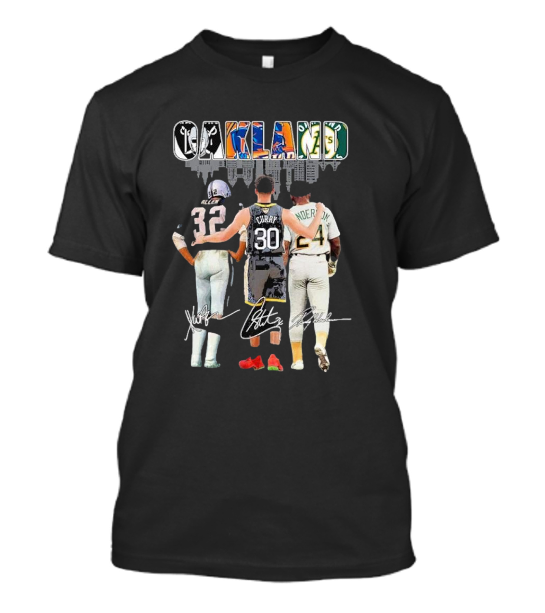 Oakland Marcus Allen Stephen Curry Rickey Henderson Signatures T-Shirt