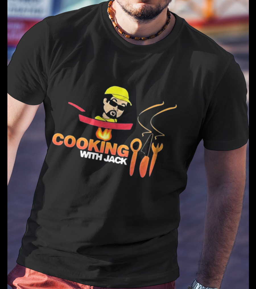 Daramgar Cooking With Jack Chef Hat Pan Fork Spoon Flame T-Shirt