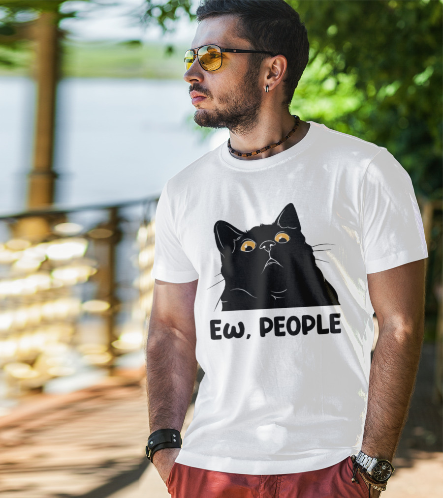 Ew People Cat Black Silhouette With Yellow Eyes T-Shirt