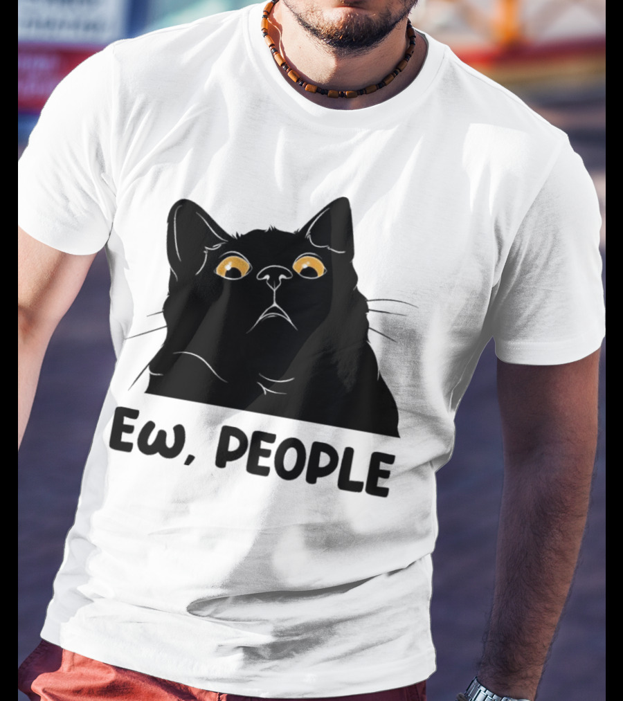 Ew People Cat Black Silhouette With Yellow Eyes T-Shirt