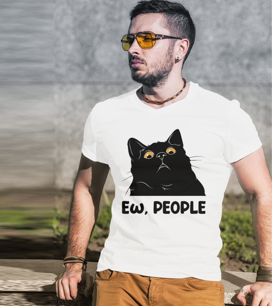 Ew People Cat Black Silhouette With Yellow Eyes T-Shirt