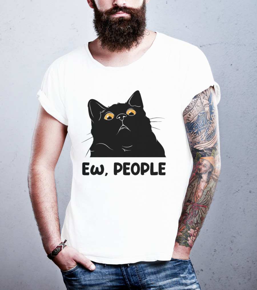 Ew People Cat Black Silhouette With Yellow Eyes T-Shirt