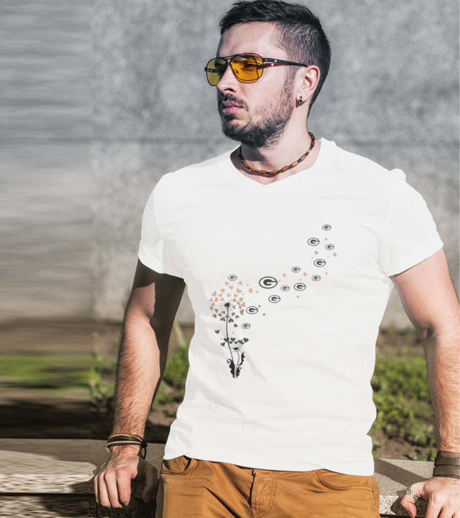 Green Bay Packers Floral Dandelion Logo Formation T-Shirt