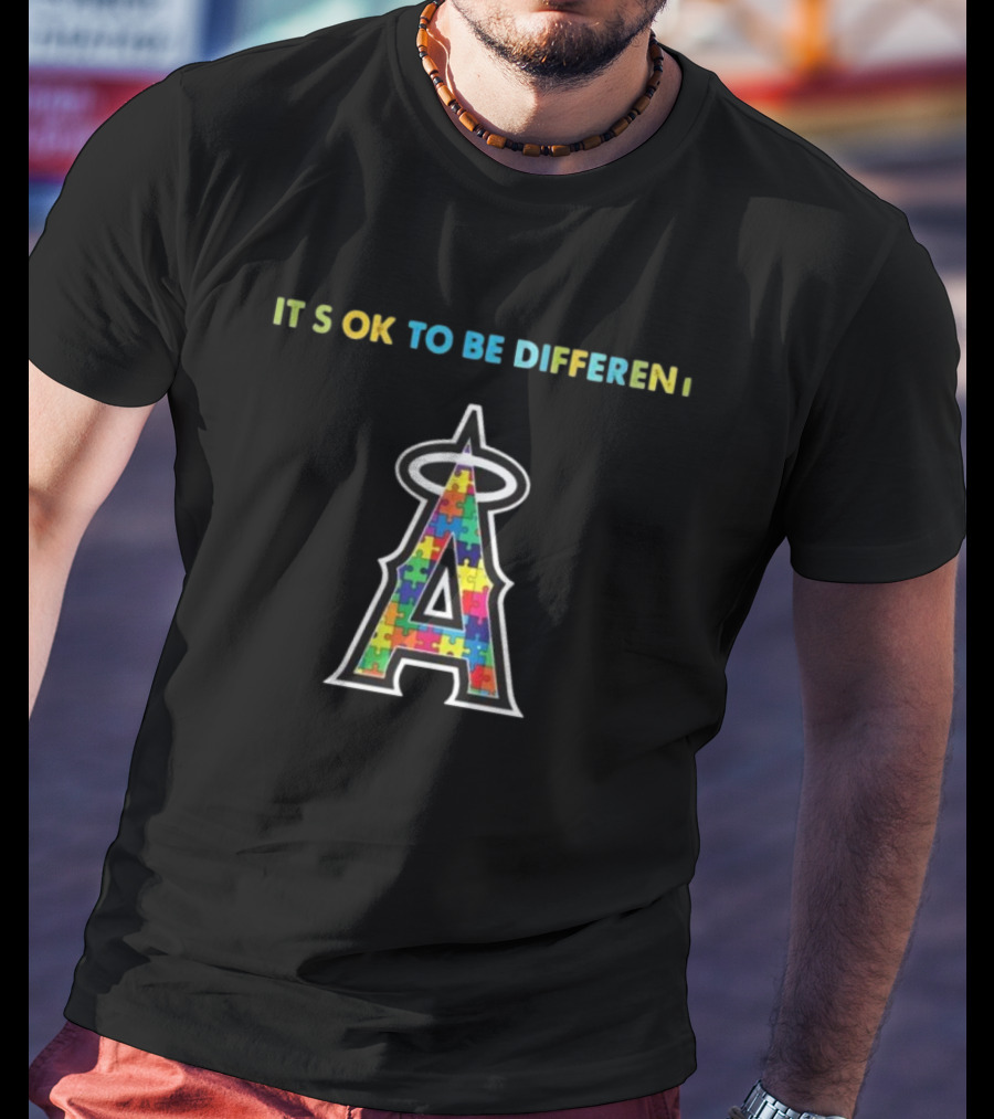 Los Angeles Angels Logo Puzzle Autism Awareness It’s Ok To Be Different T-Shirt