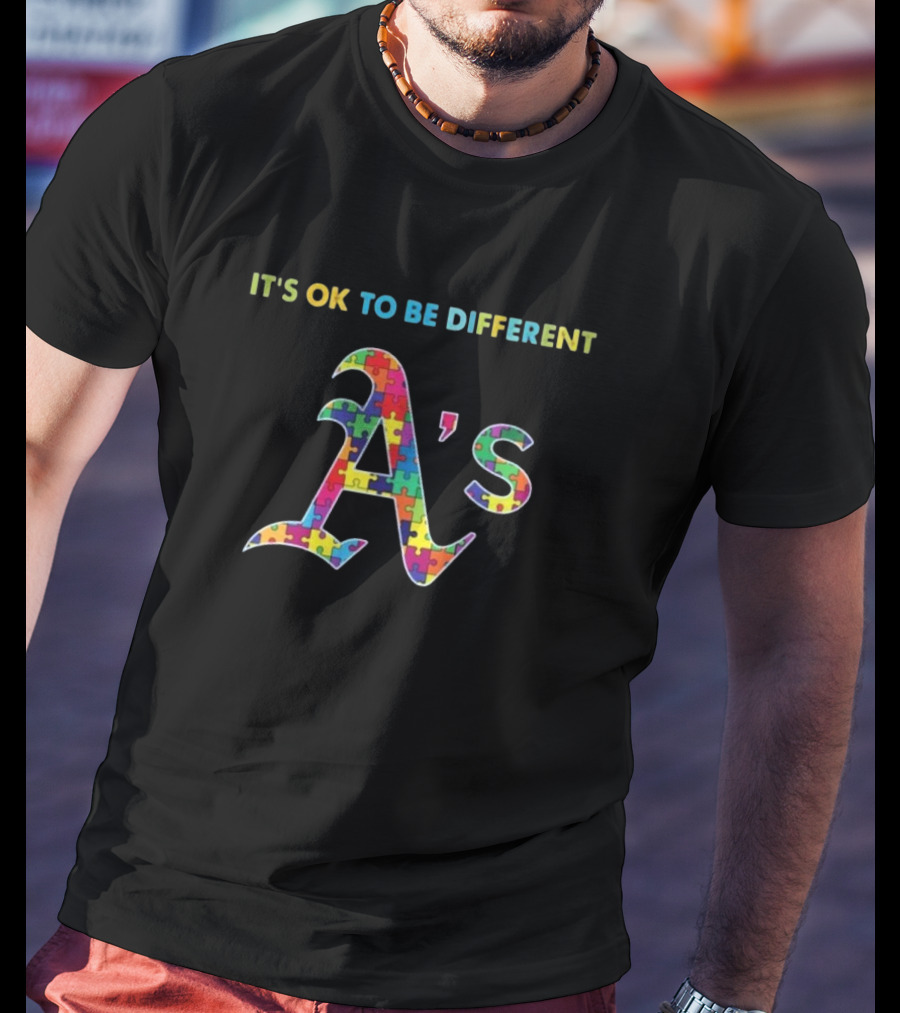 Oakland Athletics It's OK To Be Different Autism Puzzle T-Shirt