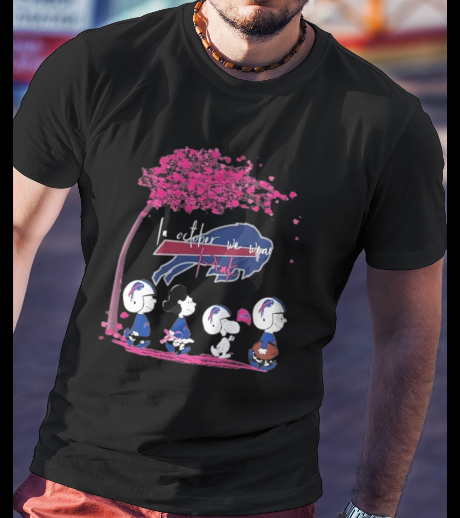 Peanuts Characters Buffalo Bills October Pink T-Shirt